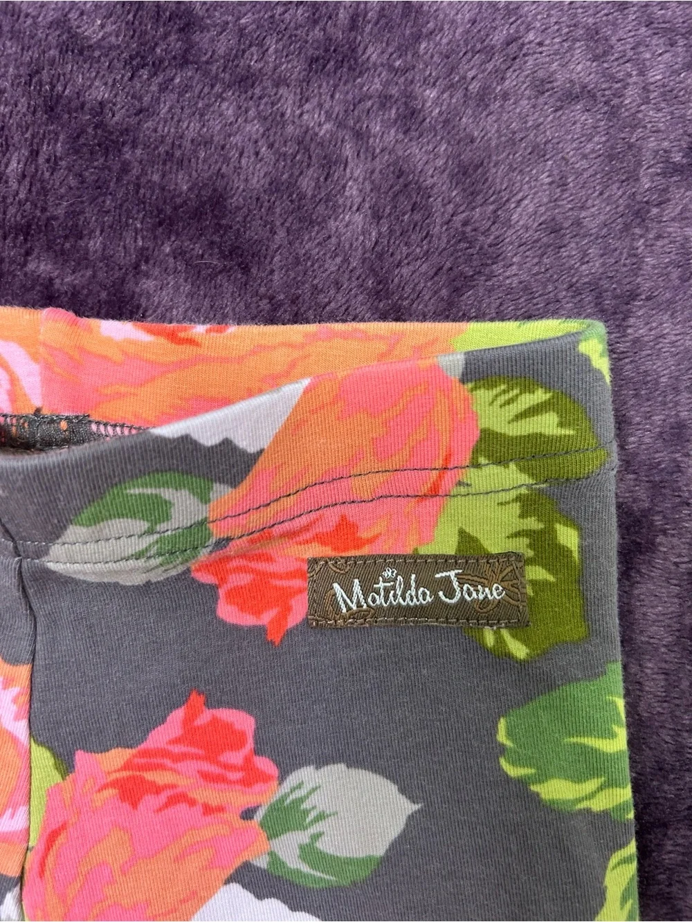Matilda Jane Gray Leggings with Pink & Green Floral Print and Pink Ruffle Cuffs